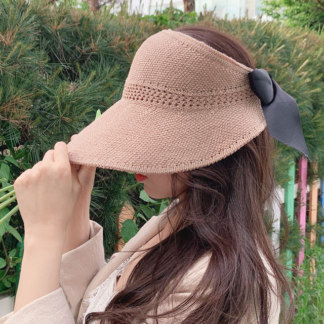 밀짚 돌돌이 썬캡 여름 리본 모자 3color